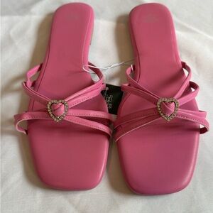 Wild Fable Pink Slip-On Sandals with Square Toe rhinestone heart 9.5